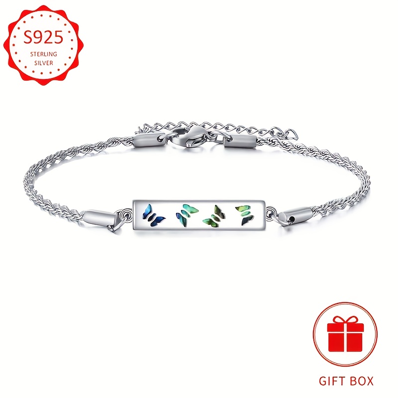 Sterling Silver Abalone Shell Butterfly Bracelet Gift